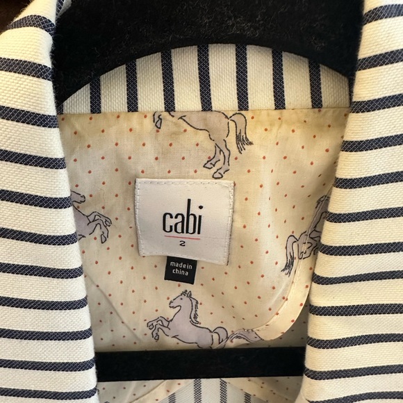 CABI Bell Sleeved White with Blue Stripes Suit Jacket Blazer size 2 - Picture 2 of 3